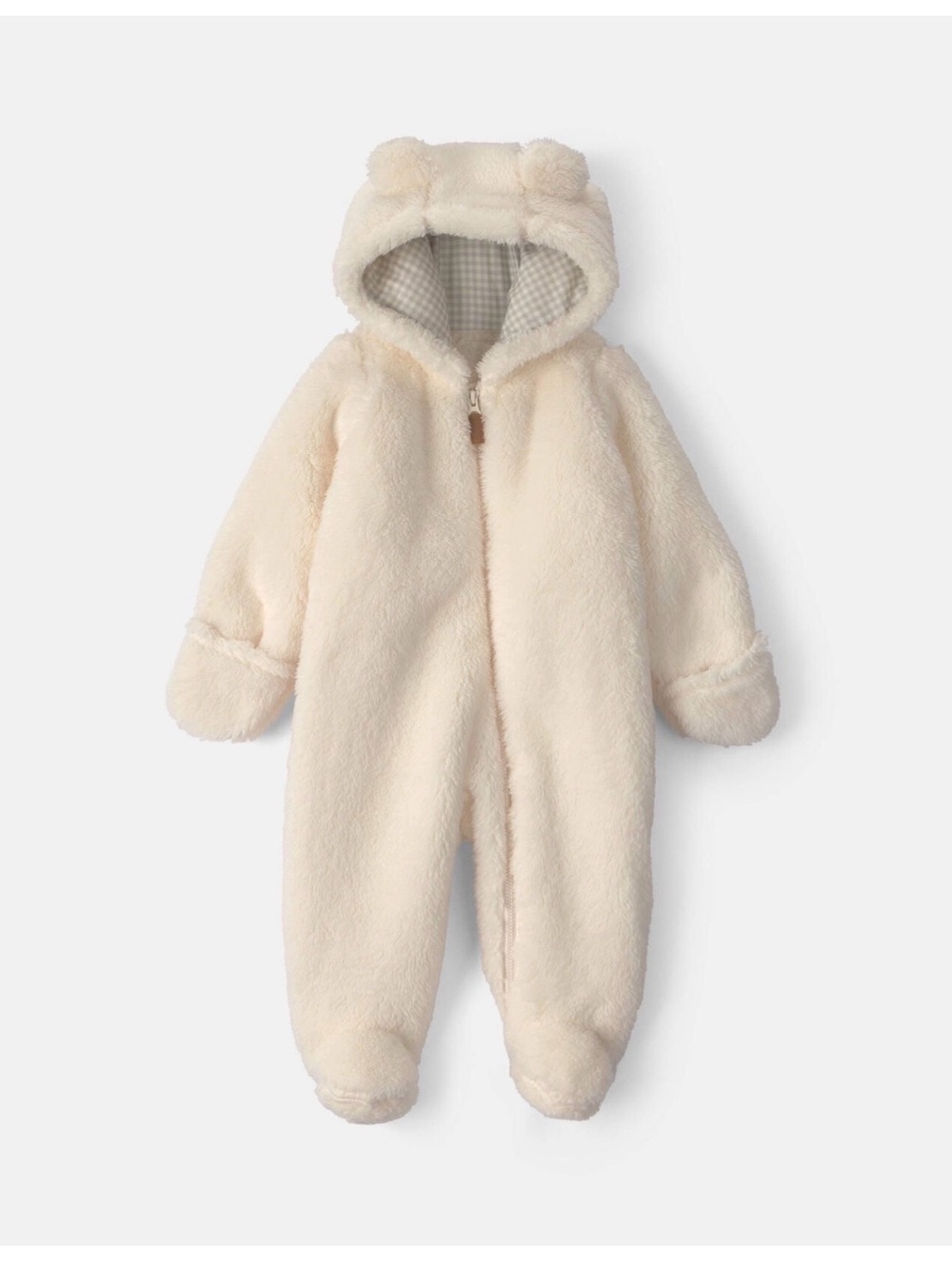 Baby Bear Teddy Fleece Long-Sleeve Jumpsuit - Cream